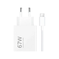 White charging cable and adapter with '67W' marking on a white background